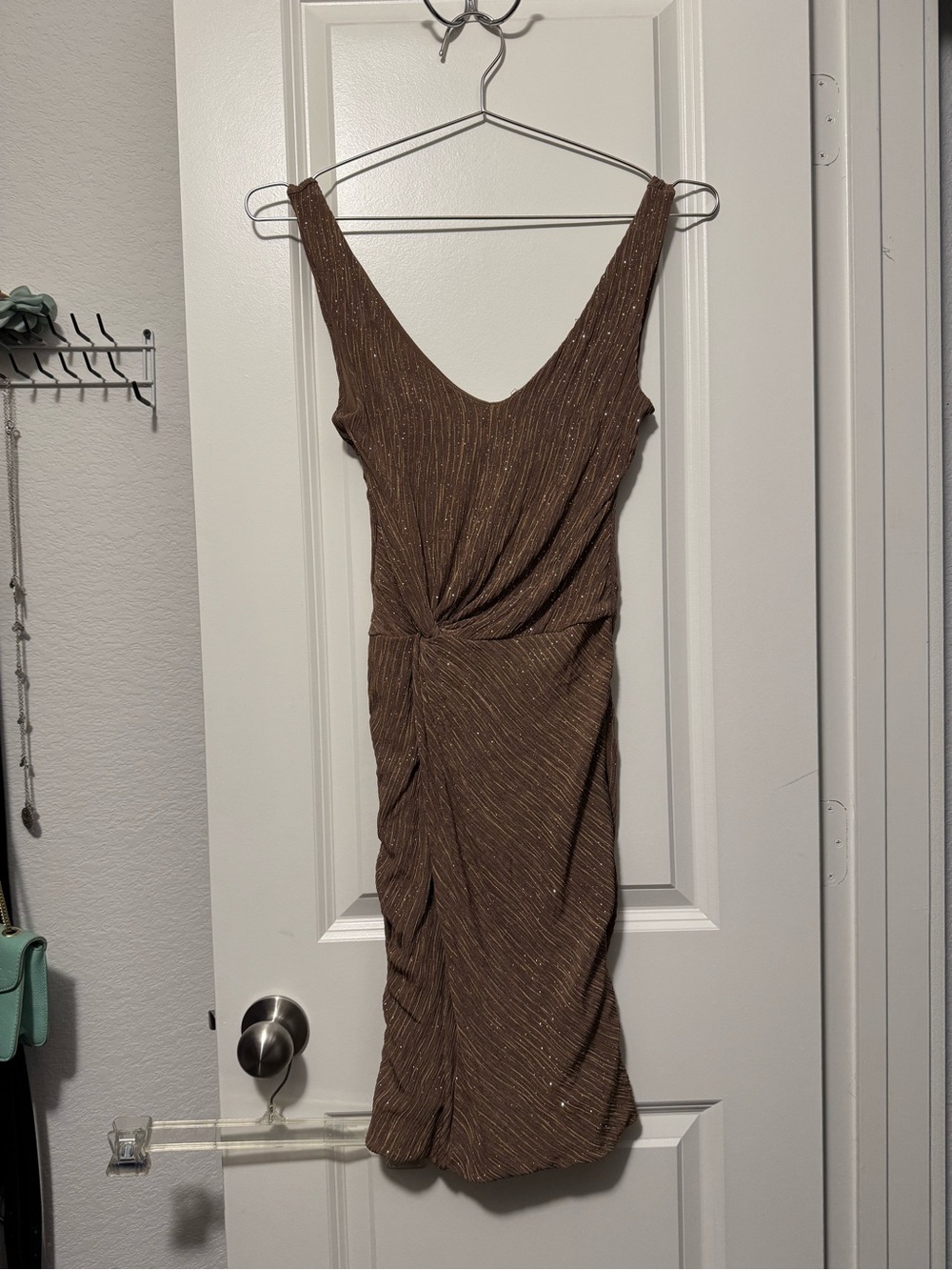 Women’s Brown Ruched V-Neck Evening Dress by Guess by Marciano